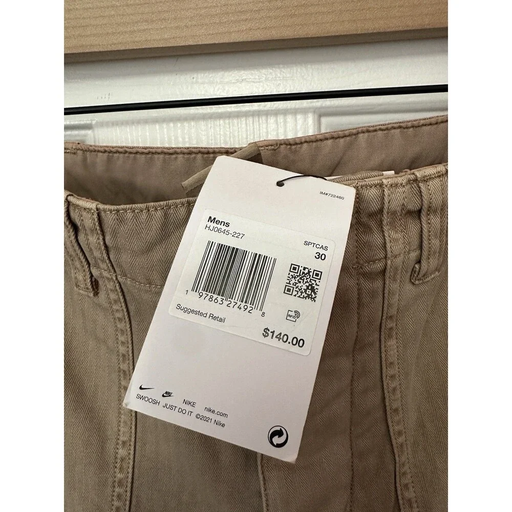 Size 30 Nike Life Men Fatigue Pants HJ0645-227 Hemp Beige Khaki Twill NEW